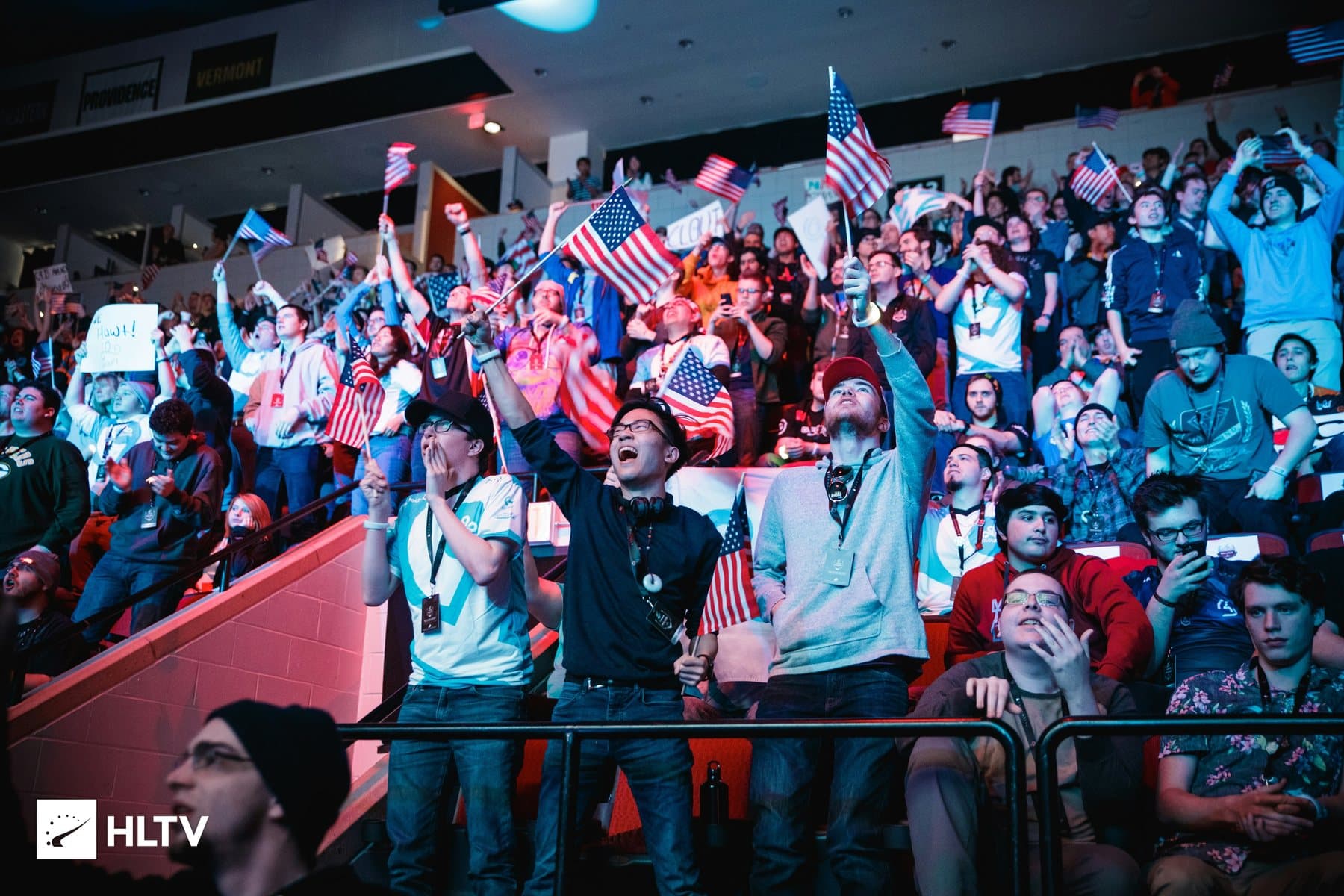 A North American Counter-Strike crowd with American flags